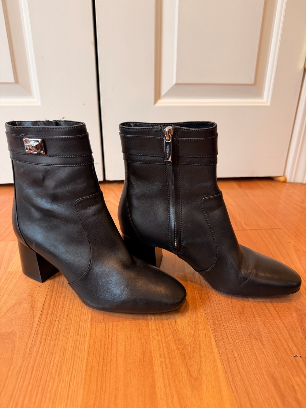 Michael Kors Black Leather Mid-Heel Ankle Booties
